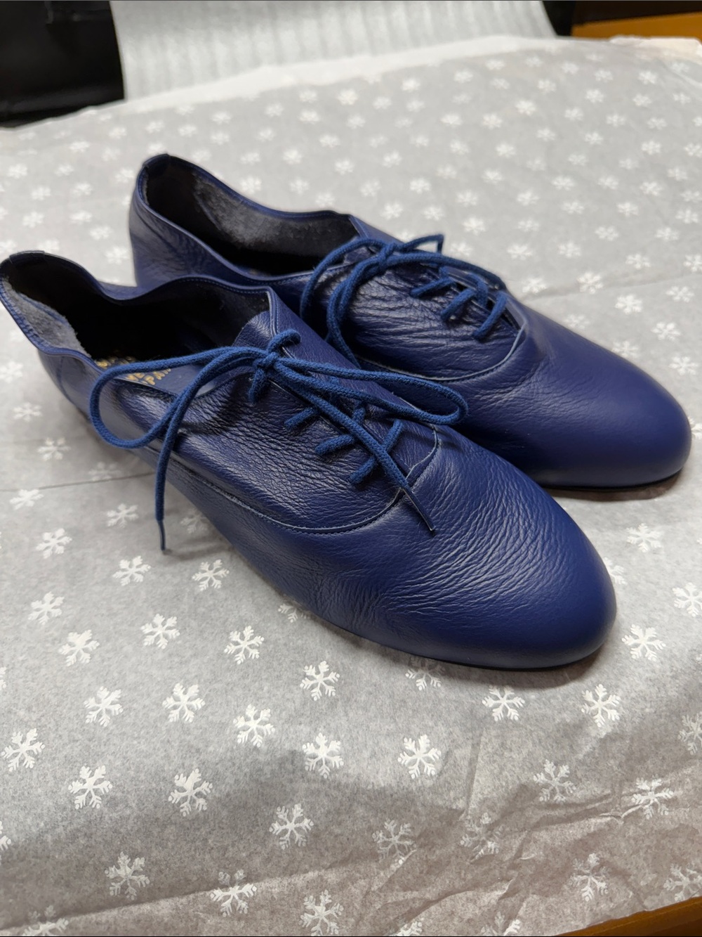 American Apparel Made in USA Navy Leather Lace‑Up Flats 8M — New